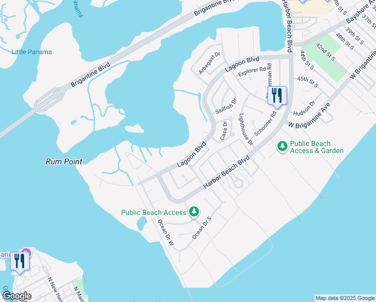 map of restaurants, bars, coffee shops, grocery stores, and more near 539 Lagoon Boulevard in Brigantine