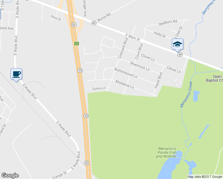 map of restaurants, bars, coffee shops, grocery stores, and more near 411 Crescent Boulevard in Millville