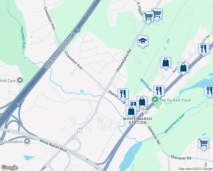map of restaurants, bars, coffee shops, grocery stores, and more near 8705 Cowenton Avenue in Perry Hall