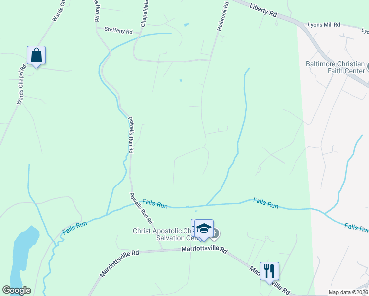 map of restaurants, bars, coffee shops, grocery stores, and more near 4106 Holbrook Road in Randallstown