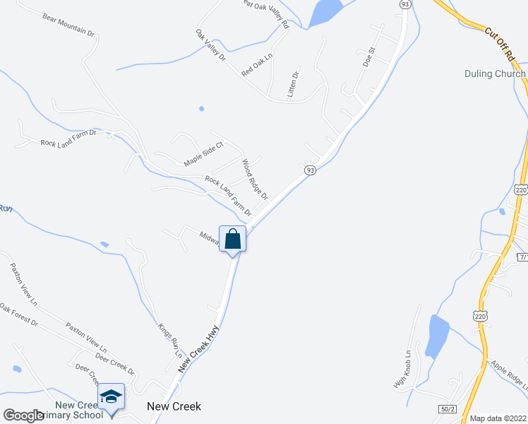 map of restaurants, bars, coffee shops, grocery stores, and more near in New Creek