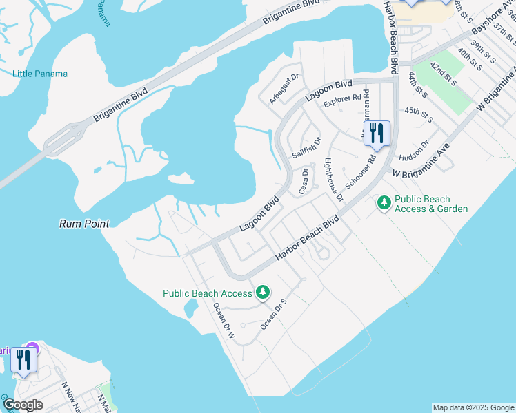 map of restaurants, bars, coffee shops, grocery stores, and more near 539 Lagoon Boulevard in Brigantine