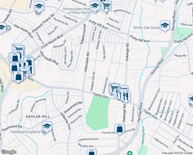 map of restaurants, bars, coffee shops, grocery stores, and more near 1534 Orlando Road in Parkville