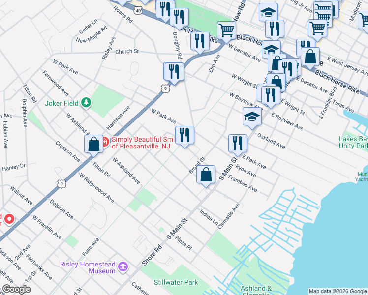 map of restaurants, bars, coffee shops, grocery stores, and more near 126 West Glendale Avenue in Pleasantville