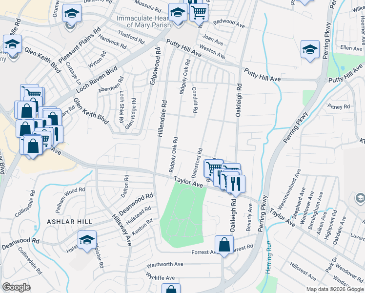 map of restaurants, bars, coffee shops, grocery stores, and more near 1524 Orlando Road in Parkville