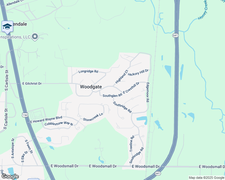 map of restaurants, bars, coffee shops, grocery stores, and more near 114 Southglen Road in Terre Haute