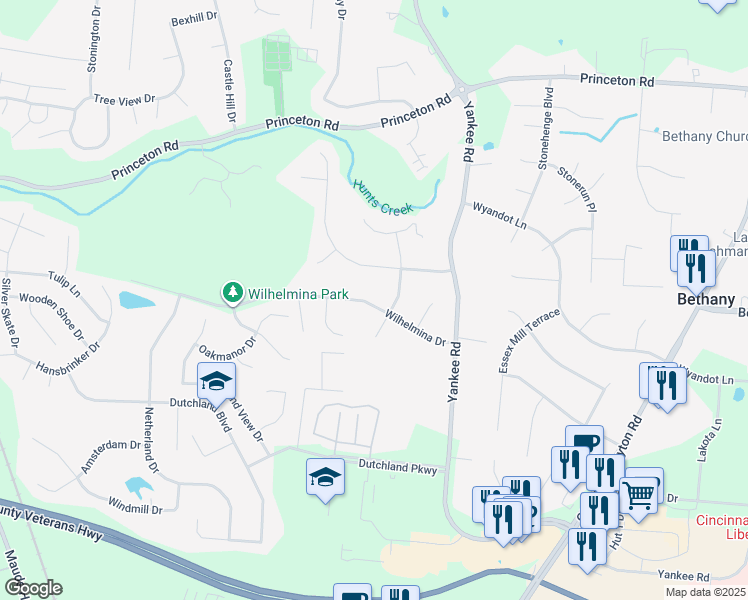 map of restaurants, bars, coffee shops, grocery stores, and more near 7031 Wilhelmina Drive in Butler County