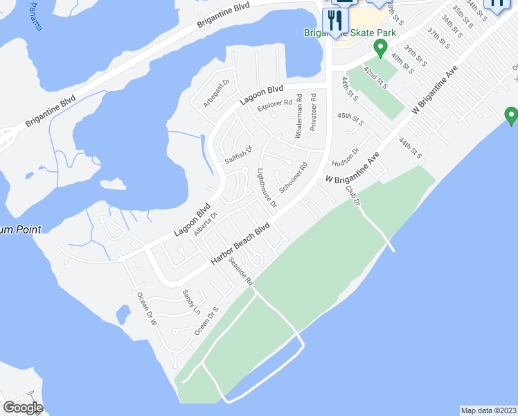 map of restaurants, bars, coffee shops, grocery stores, and more near 4901 Harbor Beach Boulevard in Brigantine
