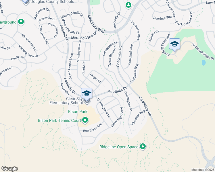 map of restaurants, bars, coffee shops, grocery stores, and more near 1758 Hogan Court in Castle Rock