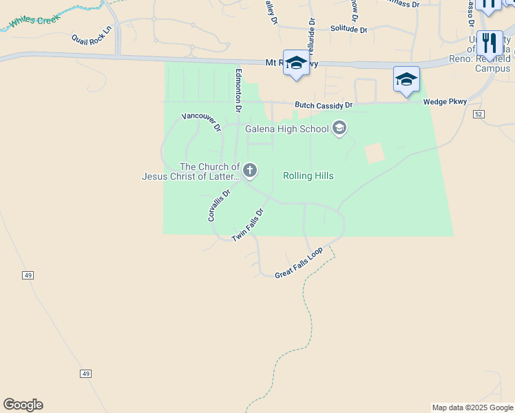 map of restaurants, bars, coffee shops, grocery stores, and more near 4140 Twin Falls Drive in Reno