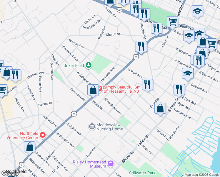 map of restaurants, bars, coffee shops, grocery stores, and more near 319 Fernwood Avenue in Pleasantville