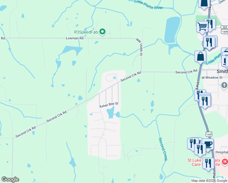 map of restaurants, bars, coffee shops, grocery stores, and more near 311 Prairie Rose Circle in Smithville