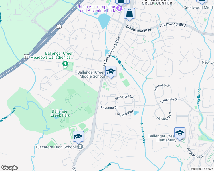 map of restaurants, bars, coffee shops, grocery stores, and more near 5525 Ballenger Creek Pike in Frederick