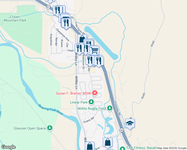 map of restaurants, bars, coffee shops, grocery stores, and more near in Basalt