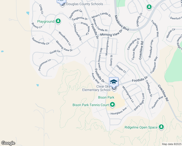 map of restaurants, bars, coffee shops, grocery stores, and more near 1937 Avery Way in Castle Rock