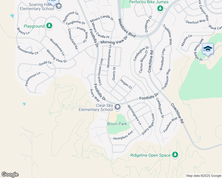 map of restaurants, bars, coffee shops, grocery stores, and more near 1865 Morningview Lane in Castle Rock