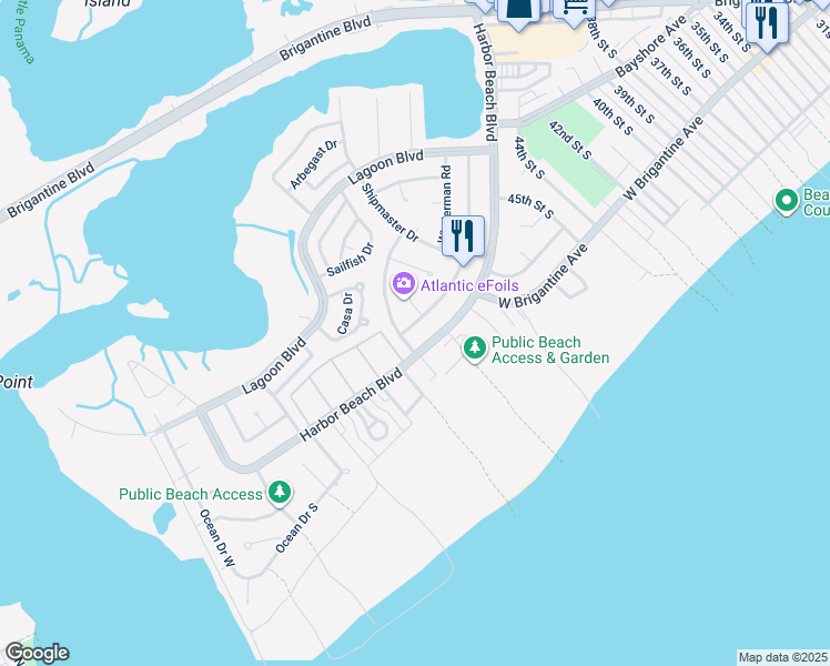 map of restaurants, bars, coffee shops, grocery stores, and more near 4624 Schooner Road in Brigantine