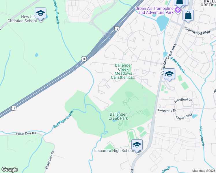 map of restaurants, bars, coffee shops, grocery stores, and more near 5573 Brittany Court in Frederick