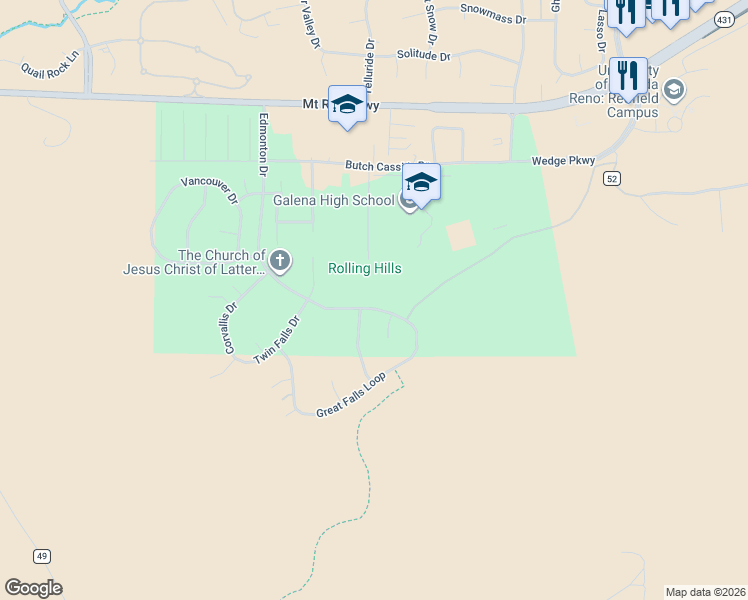 map of restaurants, bars, coffee shops, grocery stores, and more near 4600 Edmonton Drive in Reno