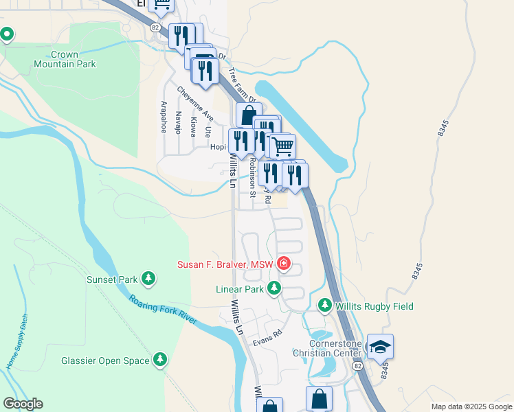 map of restaurants, bars, coffee shops, grocery stores, and more near 941 East Valley Road in Basalt