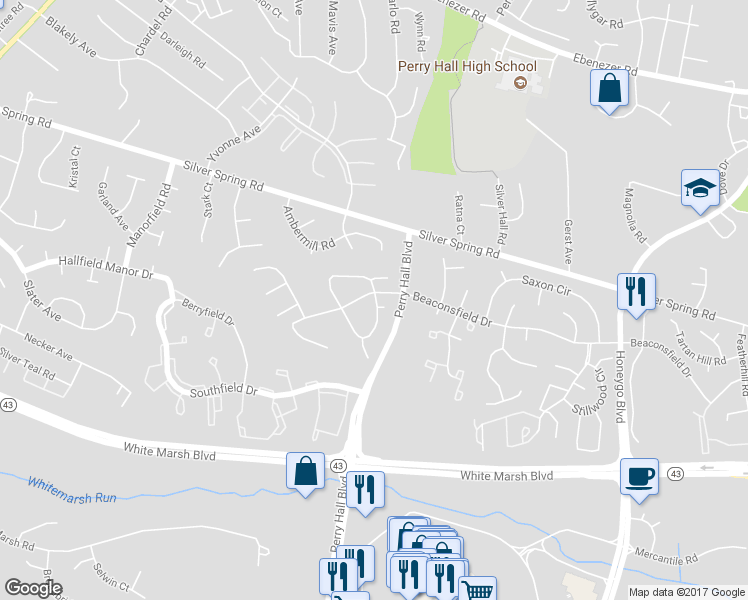 map of restaurants, bars, coffee shops, grocery stores, and more near 8505 Castlemill Circle in Nottingham