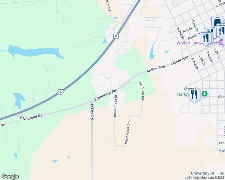 map of restaurants, bars, coffee shops, grocery stores, and more near 100 Ridge Lane in Marshall