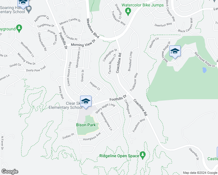 map of restaurants, bars, coffee shops, grocery stores, and more near 3583 Dinosaur Street in Castle Rock