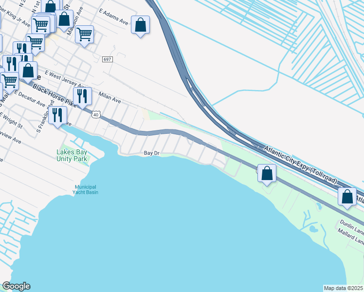 map of restaurants, bars, coffee shops, grocery stores, and more near 7045 East Black Horse Pike in Pleasantville