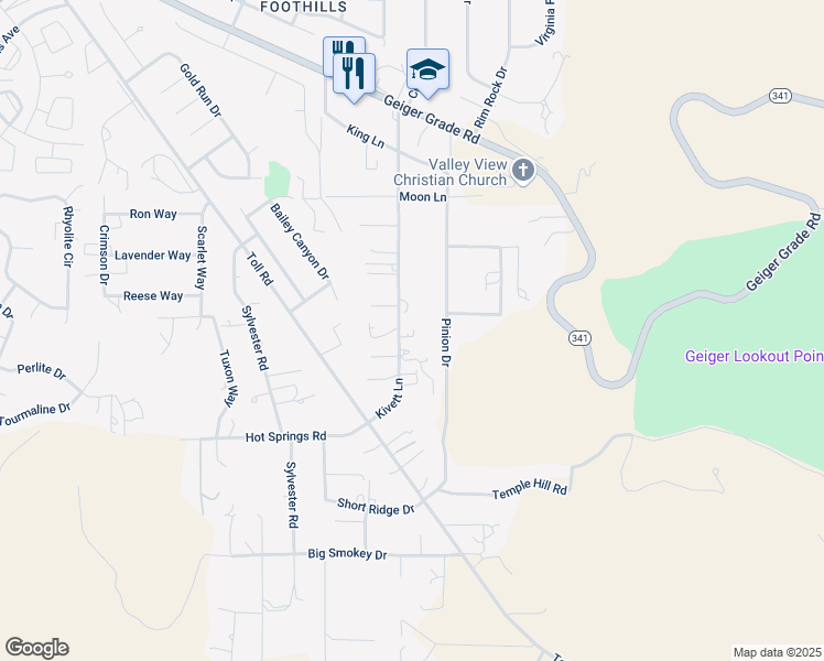map of restaurants, bars, coffee shops, grocery stores, and more near 15260 Kivett Lane in Reno