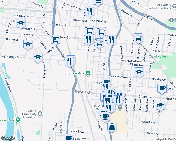 map of restaurants, bars, coffee shops, grocery stores, and more near 948 East Avenue in Hamilton