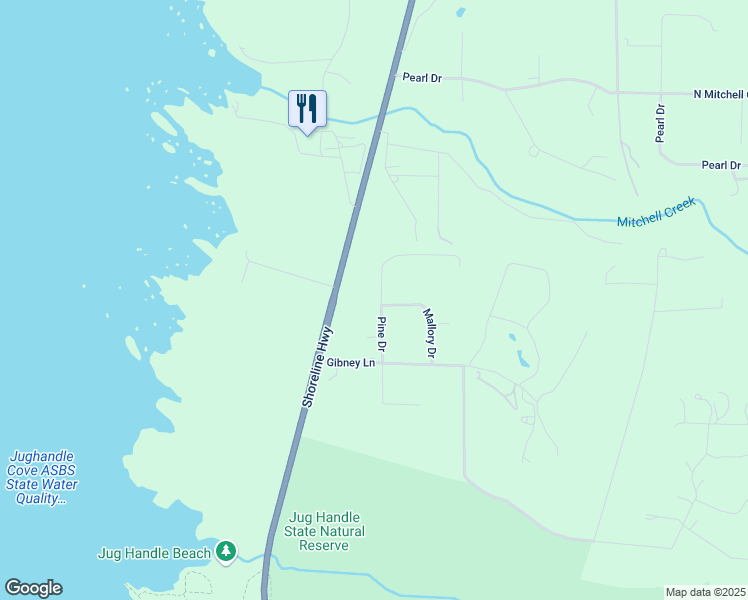 map of restaurants, bars, coffee shops, grocery stores, and more near 16500 Pine Drive in Fort Bragg