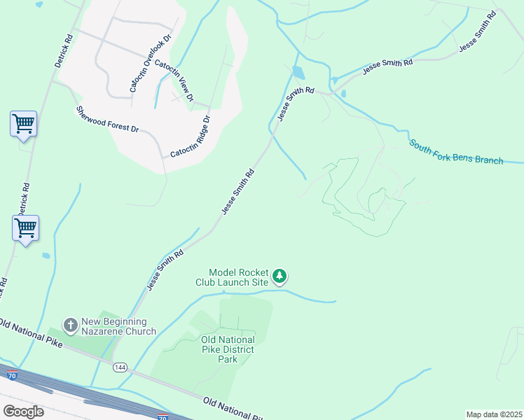 map of restaurants, bars, coffee shops, grocery stores, and more near 12549 Jesse Smith Road in Mount Airy