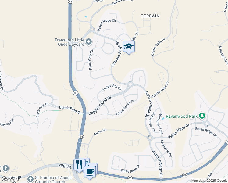 map of restaurants, bars, coffee shops, grocery stores, and more near 1924 Amber Sun Court in Castle Rock