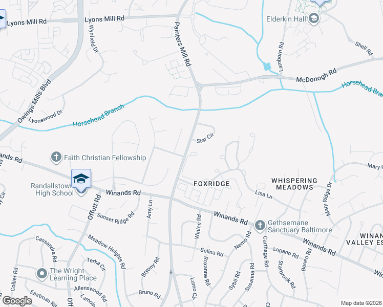 map of restaurants, bars, coffee shops, grocery stores, and more near 4356 Pinefield Court in Randallstown