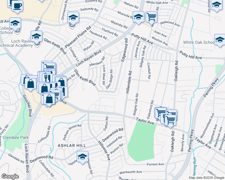 map of restaurants, bars, coffee shops, grocery stores, and more near 1925 Edgewood Road in Parkville