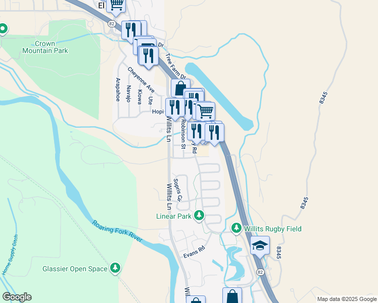 map of restaurants, bars, coffee shops, grocery stores, and more near 941 East Valley Road in Basalt