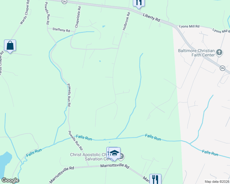 map of restaurants, bars, coffee shops, grocery stores, and more near 4115 Holbrook Road in Randallstown