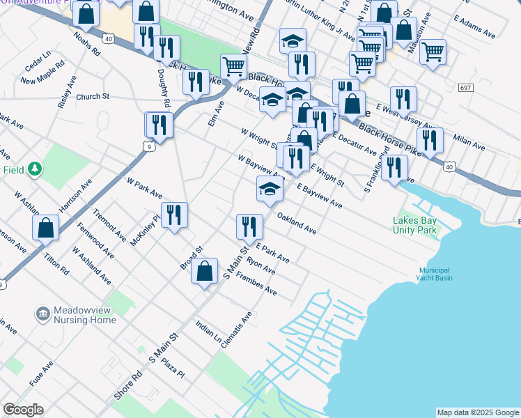 map of restaurants, bars, coffee shops, grocery stores, and more near 701 South Main Street in Pleasantville