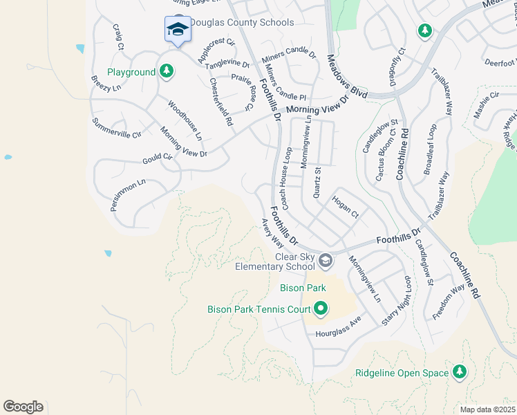 map of restaurants, bars, coffee shops, grocery stores, and more near 1937 Avery Way in Castle Rock