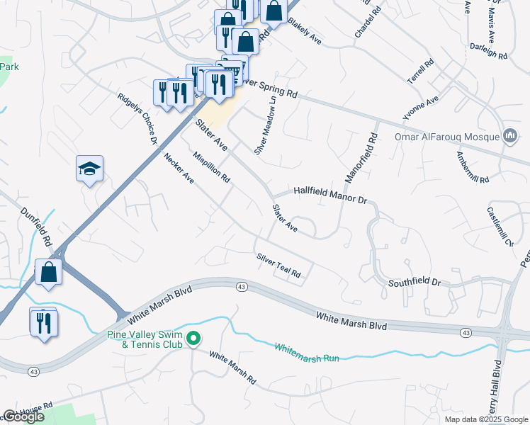 map of restaurants, bars, coffee shops, grocery stores, and more near 4316 Mispillion Road in Nottingham