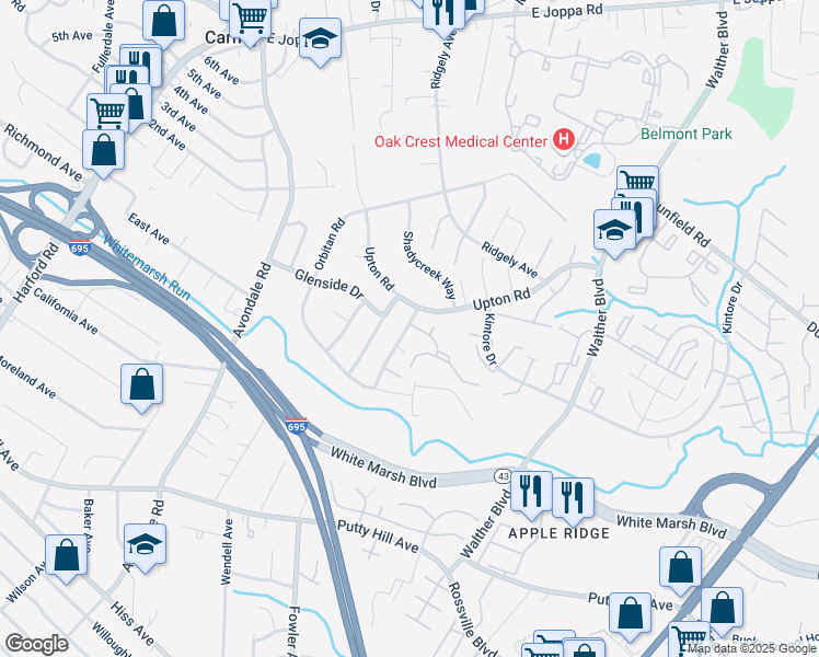 map of restaurants, bars, coffee shops, grocery stores, and more near 9123 Summer Park Drive in Parkville