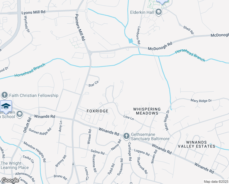 map of restaurants, bars, coffee shops, grocery stores, and more near 27 Horseman Court in Randallstown