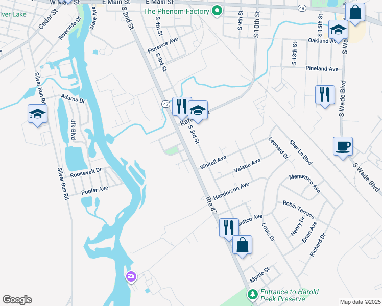map of restaurants, bars, coffee shops, grocery stores, and more near 619 South 2nd Street in Millville