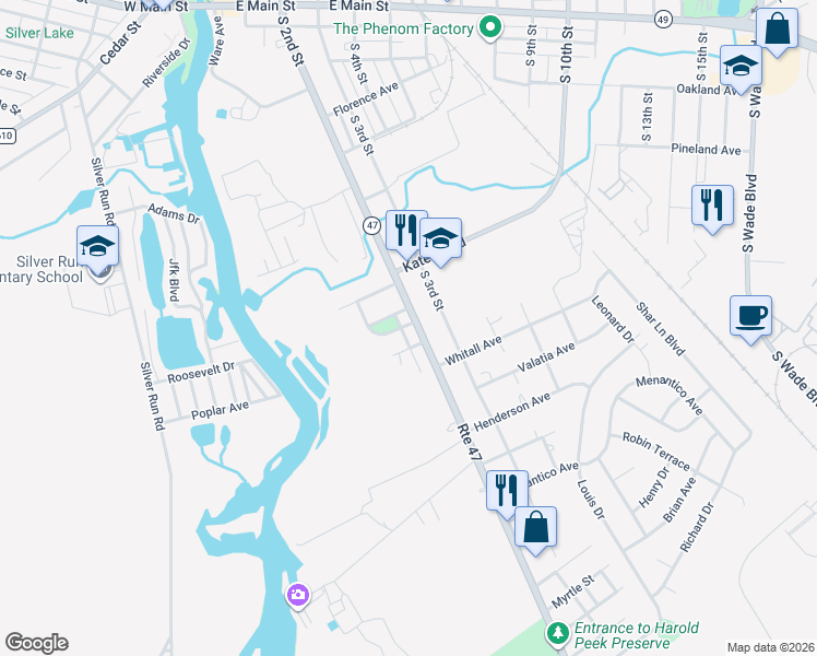map of restaurants, bars, coffee shops, grocery stores, and more near 619 South 2nd Street in Millville