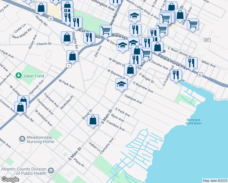 map of restaurants, bars, coffee shops, grocery stores, and more near 701 South Main Street in Pleasantville