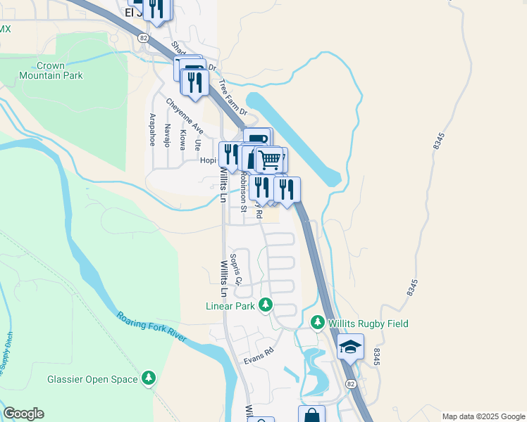 map of restaurants, bars, coffee shops, grocery stores, and more near 941 East Valley Road in Basalt