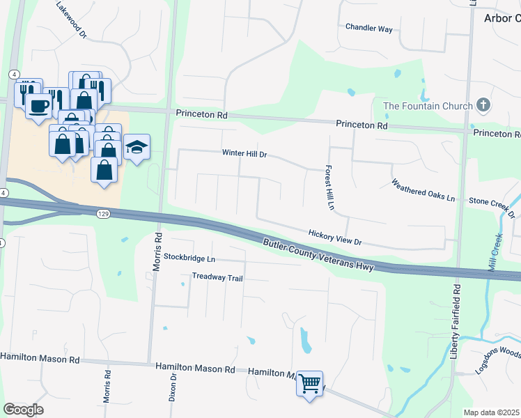 map of restaurants, bars, coffee shops, grocery stores, and more near 3783 Hickory View Drive in Hamilton