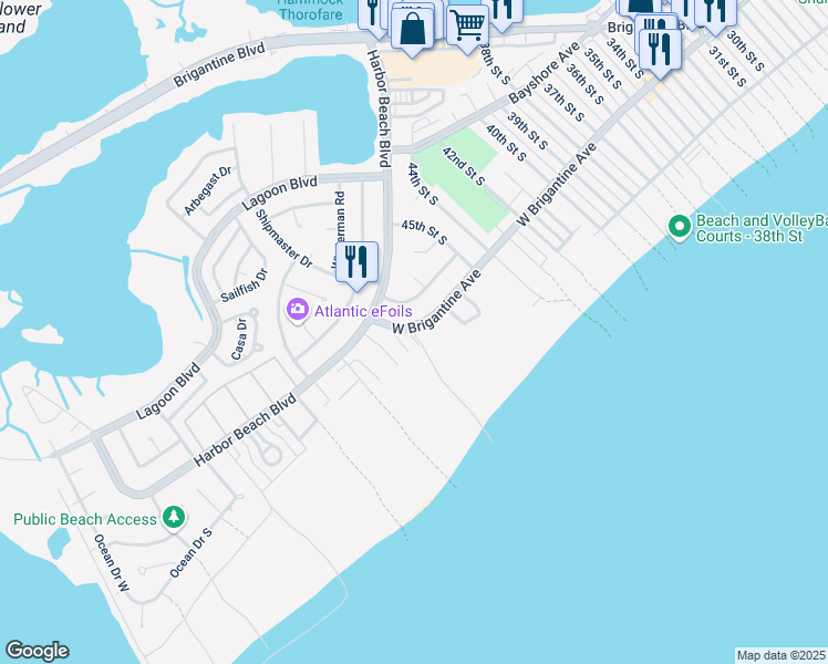 map of restaurants, bars, coffee shops, grocery stores, and more near 4600 West Brigantine Avenue in Brigantine