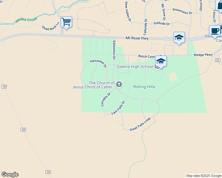 map of restaurants, bars, coffee shops, grocery stores, and more near 3835 Corvallis Drive in Reno