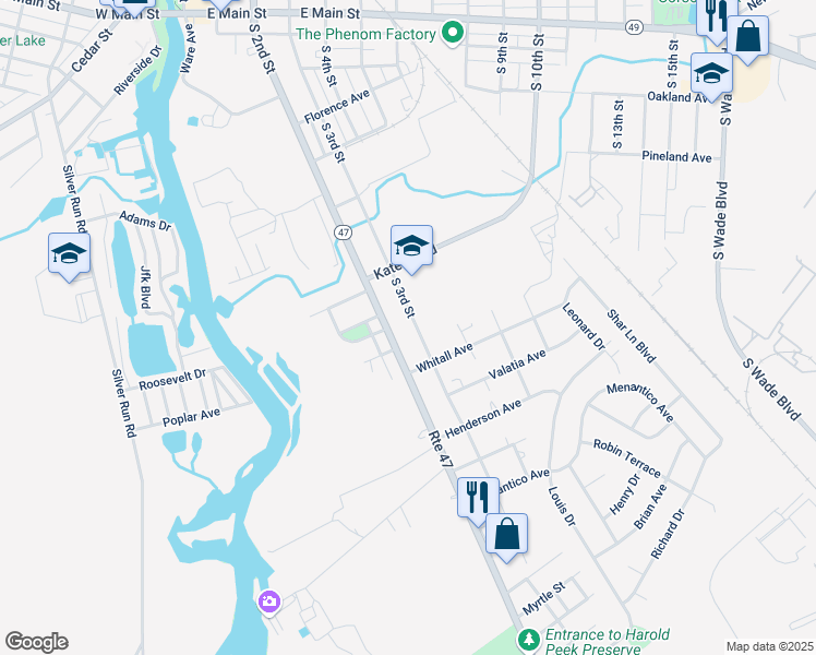 map of restaurants, bars, coffee shops, grocery stores, and more near 638 South 3rd Street in Millville